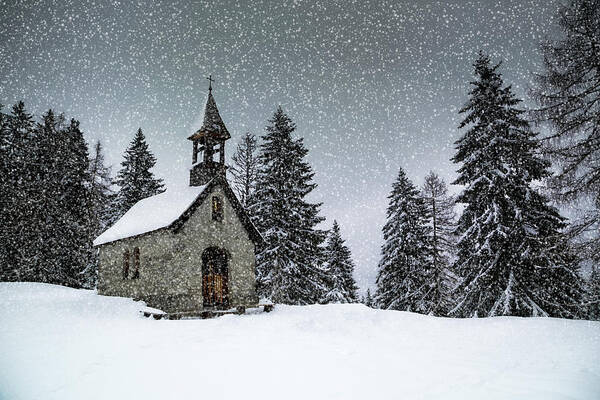 Snow Art Print featuring the photograph Bavarian Winter's Tale Anna Chapel by Melanie Viola