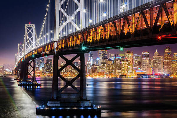 Bay Area Art Print featuring the photograph Bay Bridge and San Francisco By Night 11 by Jason Chu