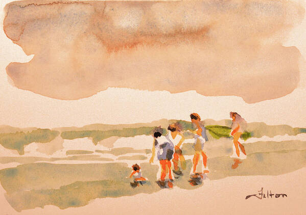 Beach Art Art Print featuring the painting Beach family day by Julianne Felton