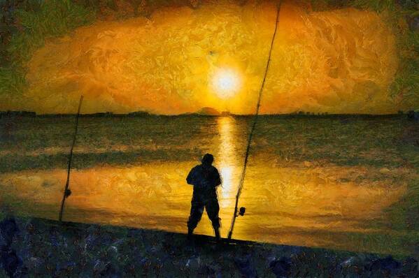 Fishing Art Print featuring the photograph Beach Fishing by Scott Carruthers