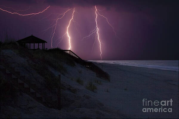 Beach Art Print featuring the photograph Beach Lighting Storm by Randy Steele