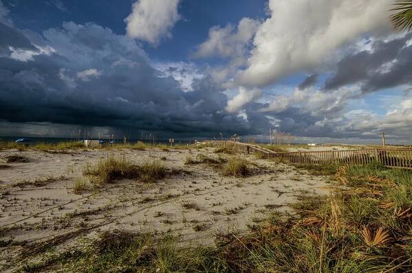 Alabama Art Print featuring the painting Beach View Rain Clouds by Michael Thomas