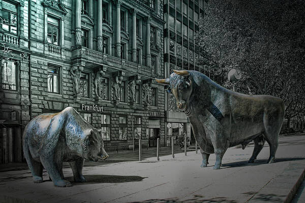 Frankfurt Art Print featuring the photograph bear and bull Frankfurt by Joachim G Pinkawa