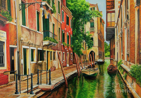 Venice Canal Art Print featuring the painting Beautiful Side Canal In Venice by Charlotte Blanchard