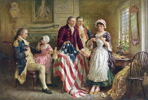 Betsy Art Print featuring the painting Betsy Ross And General George Washington by Jean Leon Gerome Ferris