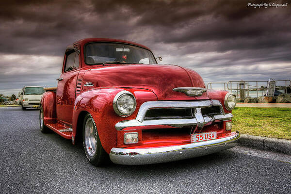 Chevrolet Pickup Art Print featuring the digital art Big red 55 by Kevin Chippindall