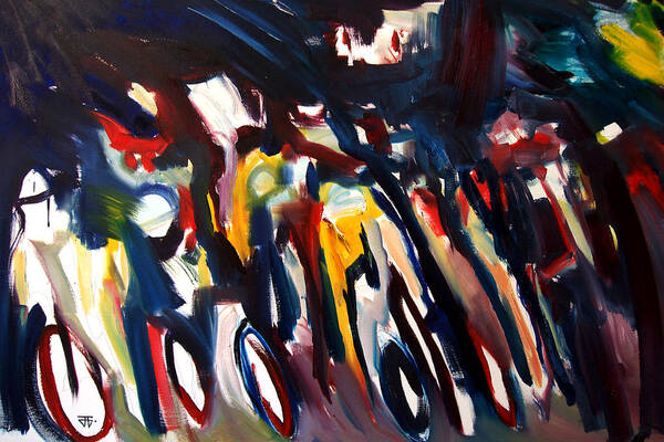  Art Print featuring the painting Bike Race Energy by John Gholson