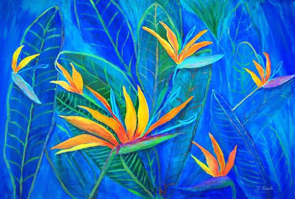 Strelitzia Art Print featuring the painting Birds of Paradise in Florida by Anne Sands