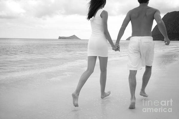 Beach Art Print featuring the photograph Black and white couple by Brandon Tabiolo - Printscapes