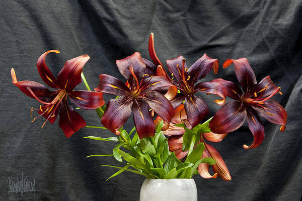 Flowers Art Print featuring the photograph Black Lilies by Stan Kwong