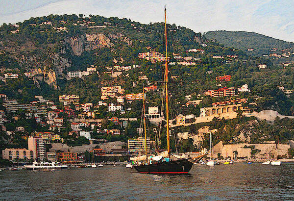 Villefranche Art Print featuring the photograph Black Sailboat At Villefranche II by Steven Sparks