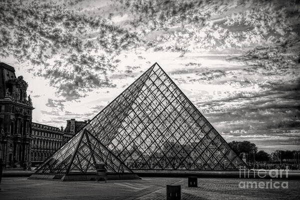 The Louvre Art Print featuring the photograph Black White Glass Pyramid The Louvre Paris France by Chuck Kuhn