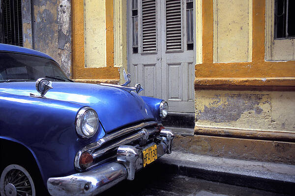 Cuba Art Print featuring the photograph Blue Car by Marcus Best