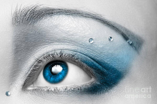 Eye Art Print featuring the photograph Blue Female Eye Macro with Artistic Make-up by Maxim Images Exquisite Prints