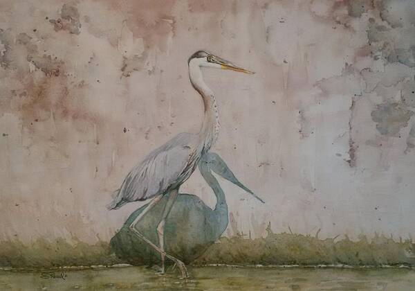 Blue Heron Art Print featuring the painting Blue Heron by Sheila Romard