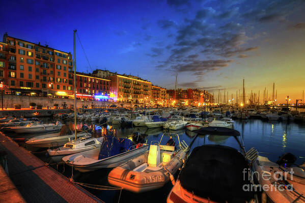 Yhun Suarez Art Print featuring the photograph Blue Hour At Port Nice 1.0 by Yhun Suarez