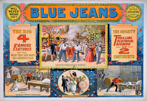 Blue Art Print featuring the drawing Blue jeans will never wear out by Vintage Treasure