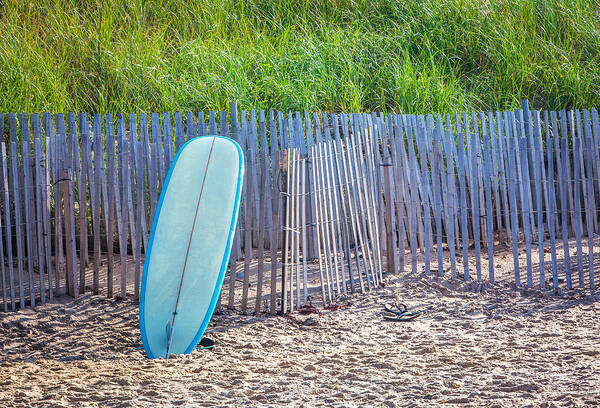 Montauk Art Print featuring the photograph Blue Surfboard at Montauk by Art Block Collections