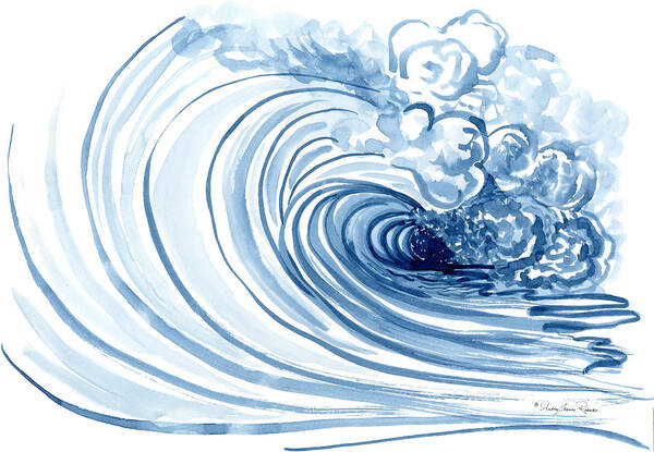 Modern Art Print featuring the painting Blue Wave Modern Loose Curling Wave by Audrey Jeanne Roberts