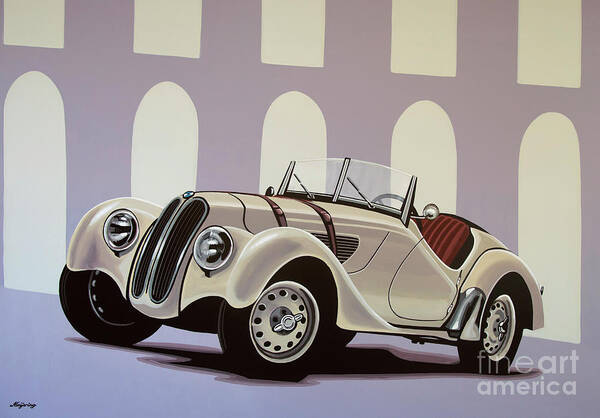 Bmw 328 Roadster Art Print featuring the painting BMW 328 Roadster 1936 Painting by Paul Meijering