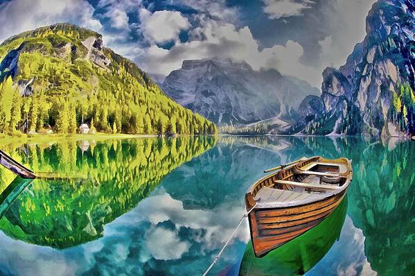 Landscape Art Print featuring the painting Boat on the Lake by Maciek Froncisz