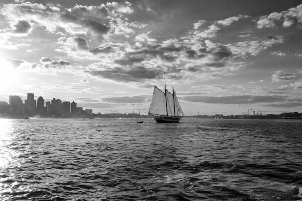 Boston Art Print featuring the photograph Boston Harbor Sailboat Boston MA Black and White by Toby McGuire
