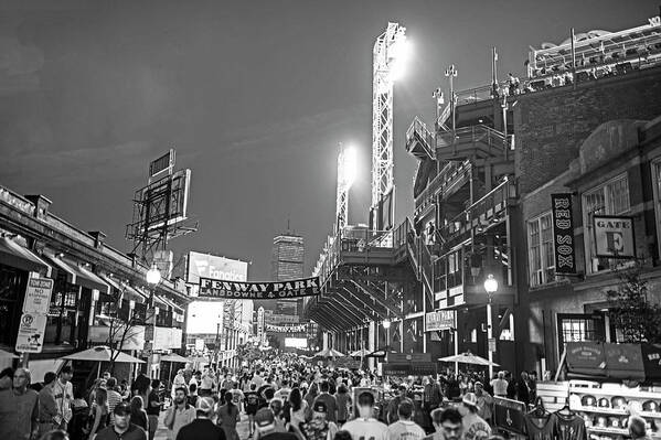 Boston Art Print featuring the photograph Boston MA Lansdowne St Fenway Park Game Night Black and White by Toby McGuire