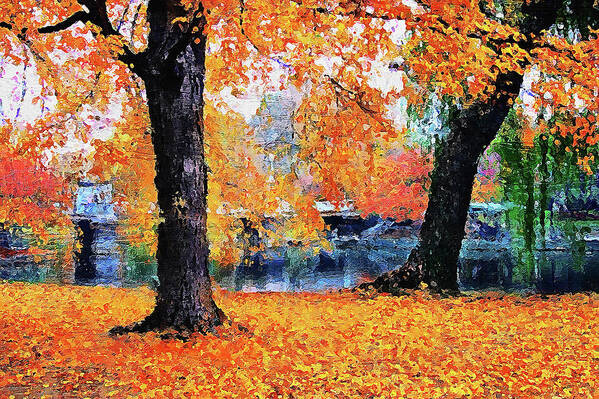 Massachusetts Boston Art Print featuring the painting Boston, Massachusetts - Autumn Colors 02 by AM FineArtPrints