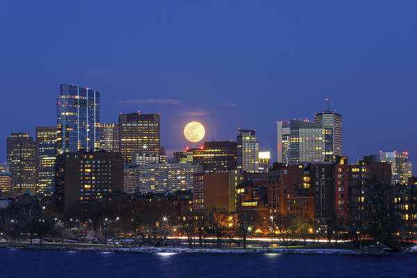 Boston Art Print featuring the photograph Boston Moonrise by Juergen Roth