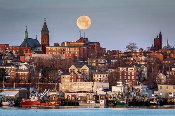 Portland Art Print featuring the photograph Boxing Day Moon over Portland Maine by Colin Chase