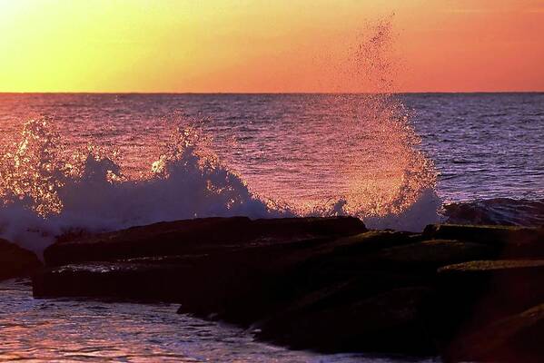 Ocean Art Print featuring the photograph Breaking wave at dawn by Bill Jonscher