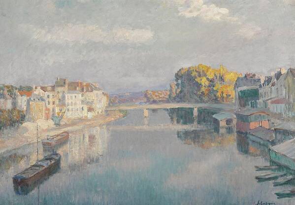 Henri Lebasque 1865 - 1937 Lagny Art Print featuring the painting Bridge And Boat On The Marne by MotionAge Designs