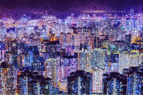 Hong Kong Art Print featuring the mixed media Bright Lights, Big City by Susan Maxwell Schmidt