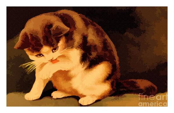 Kitten Art Print featuring the painting Brown and beige kitten by Heidi De Leeuw