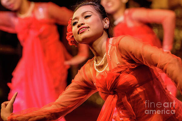 Dance; Ethnic; People;performer;performance;red;motion;movem Art Print featuring the photograph Burmese Dance 1 by Werner Padarin