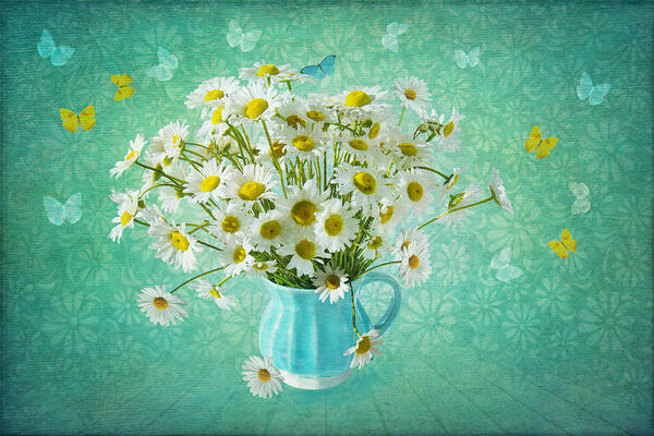 Daisy Art Print featuring the photograph Butterfly Kisses and Flower Petal Wishes by Marina Kojukhova
