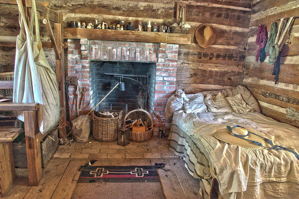 Texas Heritage Art Print featuring the photograph Cabin Bedroom by James Woody