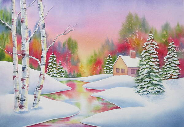 Landscape Art Print featuring the painting Cabin In The Woods by Deborah Ronglien