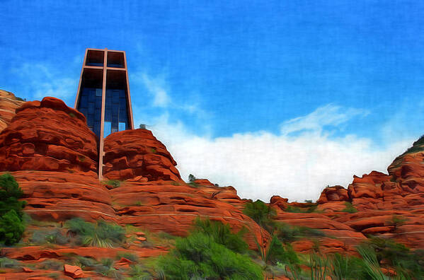 Sedona Art Print featuring the digital art Chapel of the Holy Cross - Sedona Arizona by Dan Stone