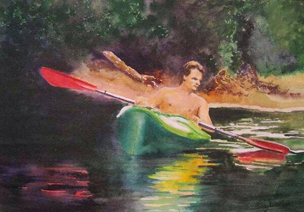 Canoe Art Print featuring the painting Canoe on the Black by Bobby Walters