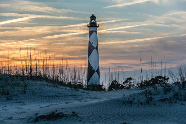 Cape Lookout Lighthouse Art Print featuring the photograph Cape Lookout Lighthouse at sunset by WAZgriffin Digital