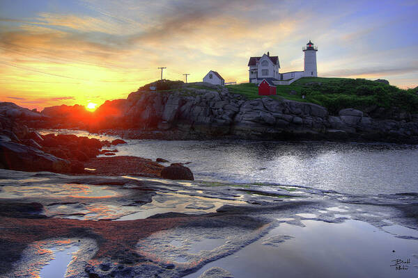 Sunrise Art Print featuring the photograph Cape Neddick Lighthouse Sunrise by Brett Pelletier
