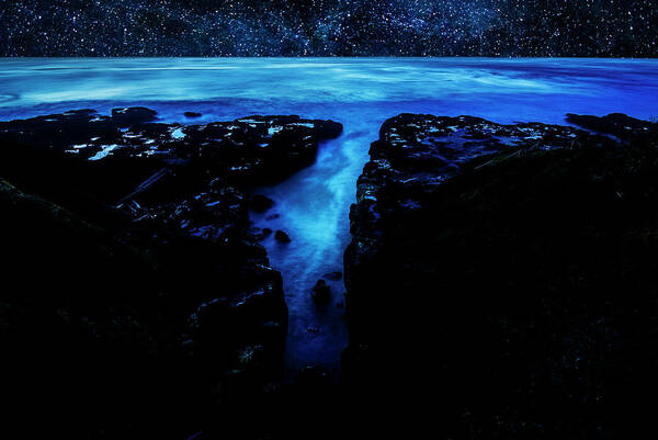 Star Art Print featuring the digital art Cape Perpetua Blue Night by Pelo Blanco Photo