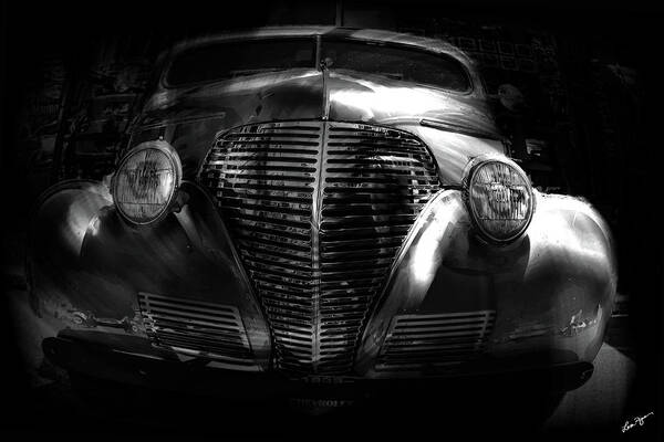 1939 Art Print featuring the photograph Car Art 1939 in a Bubble BW by Lesa Fine