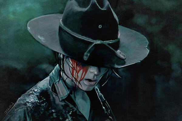 Walking Art Print featuring the painting Carl Grimes Loses An Eye - The Walking Dead by Joseph Oland