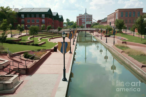 Carroll Creek Art Print featuring the digital art Carroll Creek Park in Frederick Maryland with watercolor effect by William Kuta