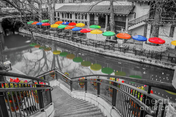 River Walk Art Print featuring the photograph Casa Rio River Walk in Selective Color by Michael Tidwell