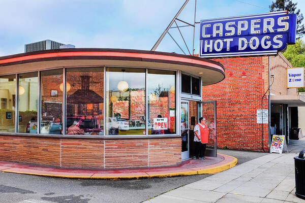 Caspers Hot Dogs Art Print featuring the photograph Caspers Hot Dogs Hayward California by Kathy Anselmo