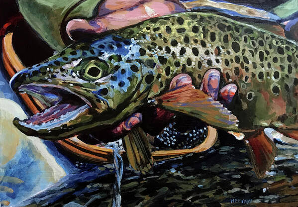 Brown Trout Art Print featuring the painting Catch of the Day by Les Herman