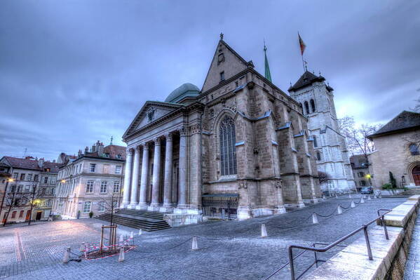 Geneva Art Print featuring the photograph Cathedral Saint-Pierre, Peter, in the old city, Geneva, Switzerland, HDR by Elenarts - Elena Duvernay photo